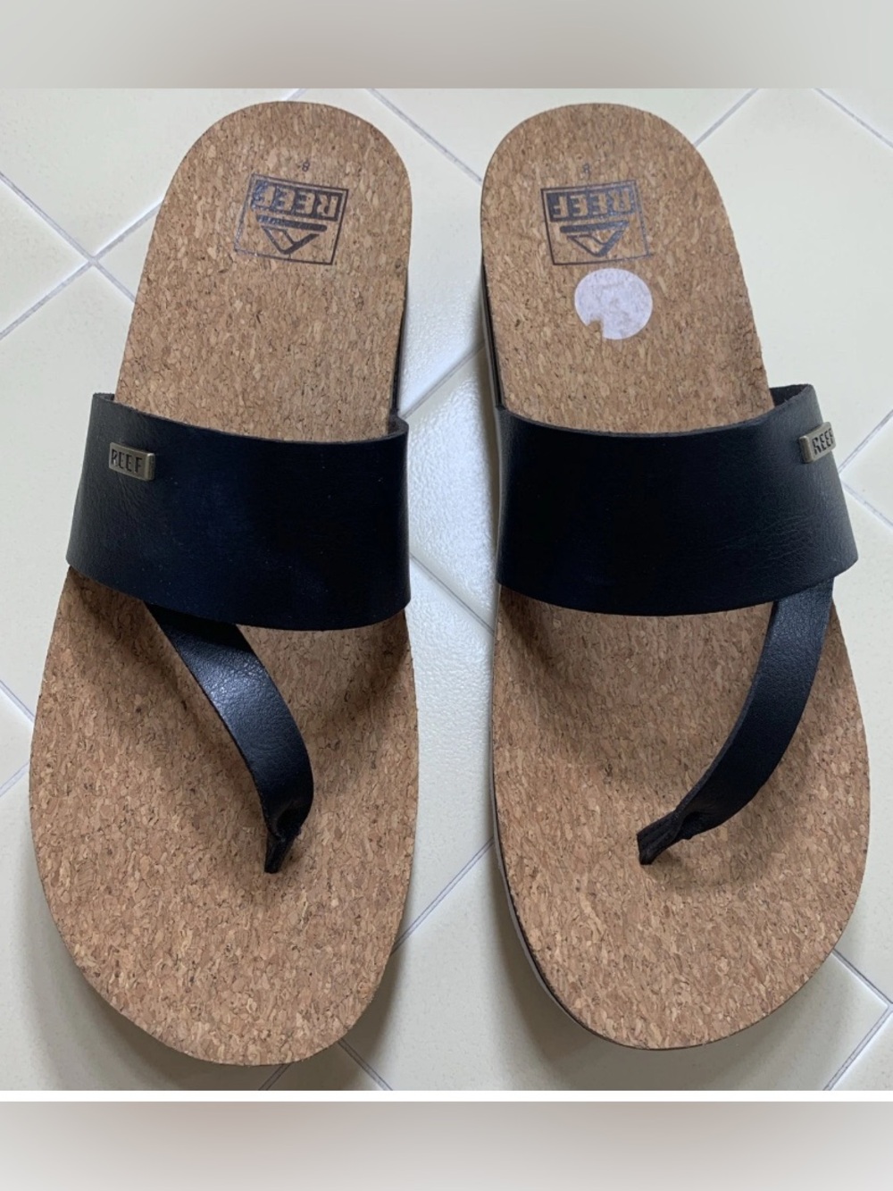 REEF Cushion Sol Hi Black Platform Comfort Thong Sandals Cork Insole Women’s 8
